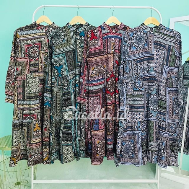 eucalia MOIRA TUNIC tunik blouse wanita rayon motif tribal etnik busui