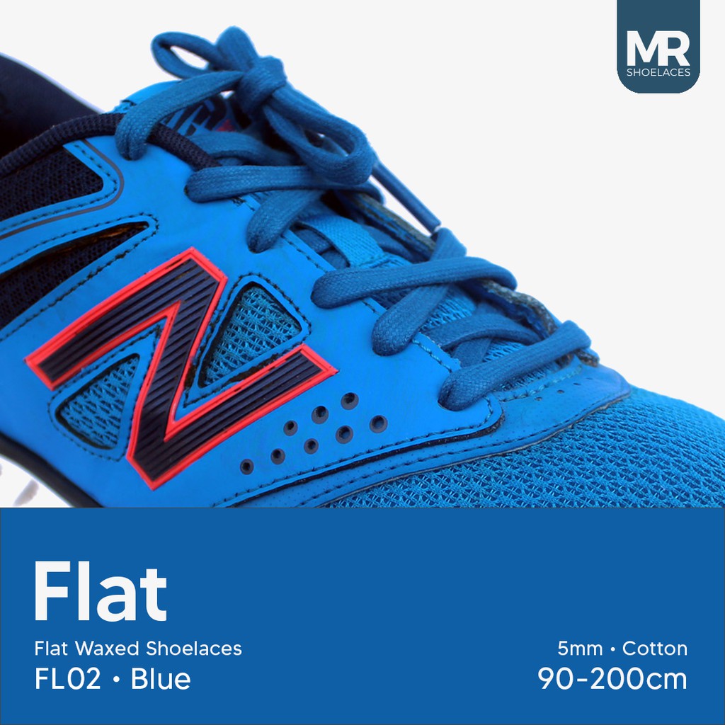 MR Shoelaces FL02 Blue (Biru) Tali Sepatu Lilin 5mm Gepeng Flat Pipih (Waxed Laces) 90cm 100cm 120cm 150cm 200cm - Premium Shoelace