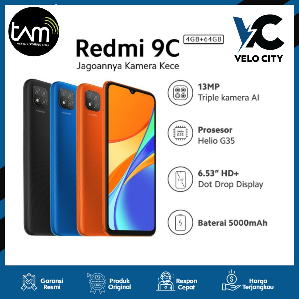 Xiaomi Redmi 9C 4/64GB 6.53&quot; HD AI Face Unlock Original - Garansi Resmi TAM 1 Tahun