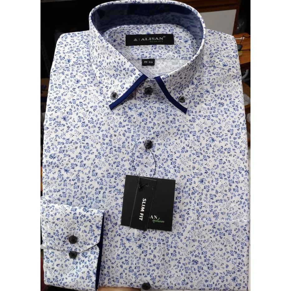 BEST SELER KEMEJA PRIA ALISAN PANJANG SLIMFIT SEMI BATIK PRINTING COKLAT BIRU - COKELAT MUDA, L