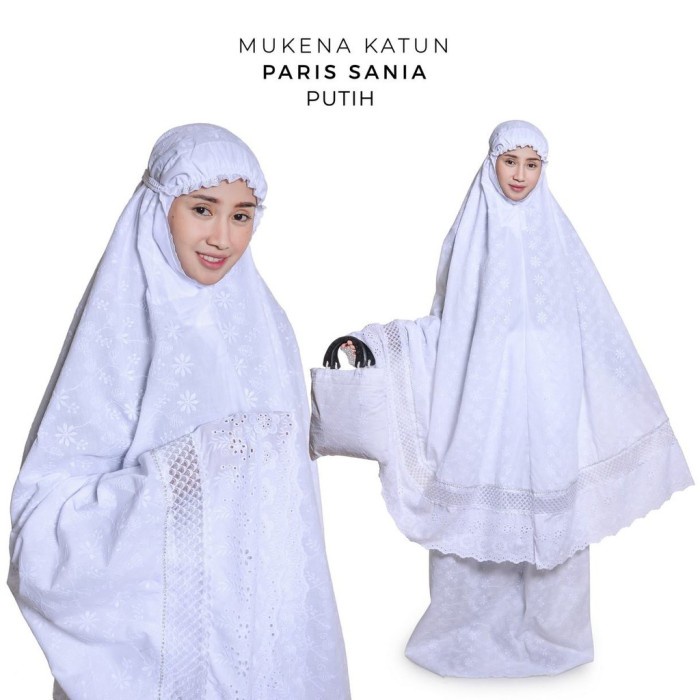 MUKENA- MUKENA DEWASA KATUN PARIS SANIA MUKENA WANITA ATASAN BAWAHAN PREMIUM - PUTIH -MUKENA.