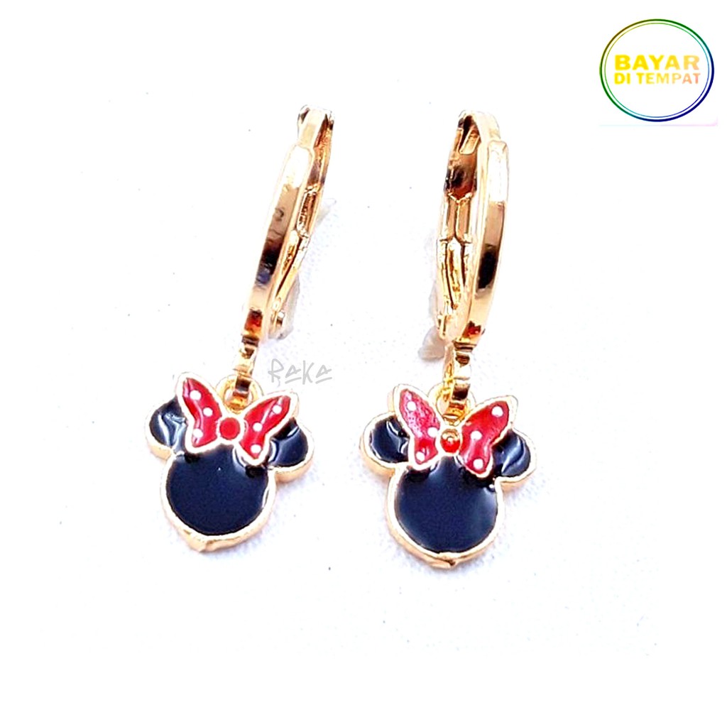 RAKA Acc - PROMO!! Anting Clip / Klip MINNIE MOUSE Hitam Xuping Gold &amp; Silver Perhiasan Wanita 137