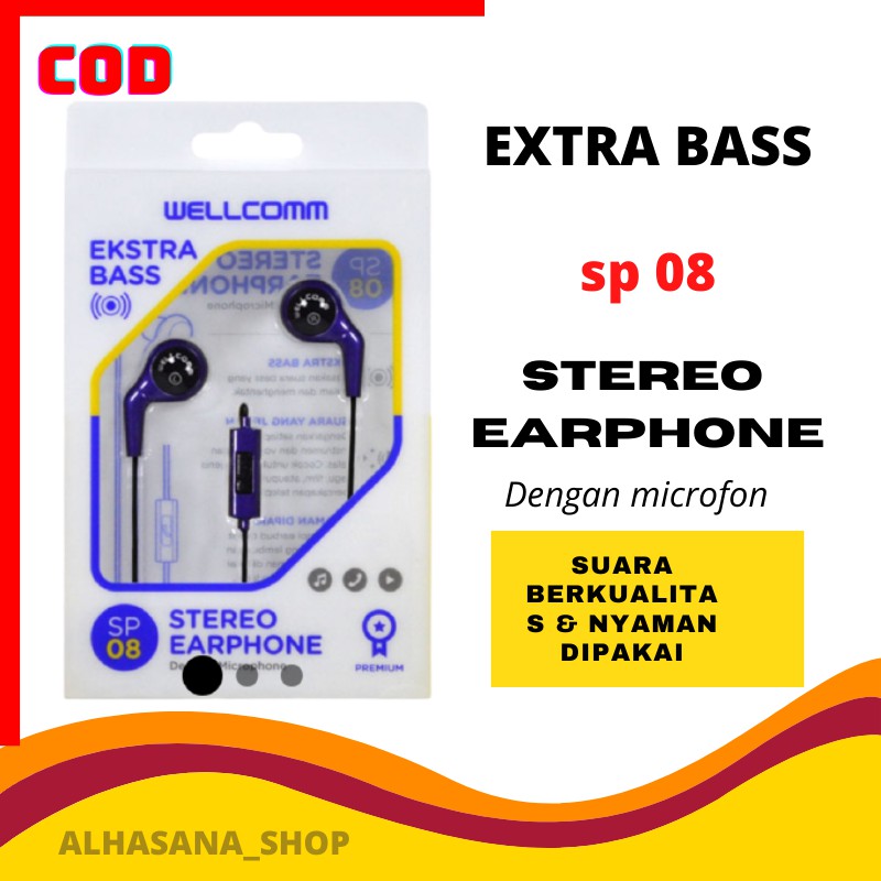 HEADSET WELLCOMM SP-08/HANDFREE WELLCOMM SP08 FULL EXTRA BASS/HEDSET WELLCOMM STEREO