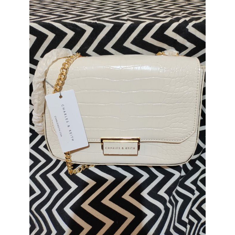 Tas CK square Pushlock cream croco ori