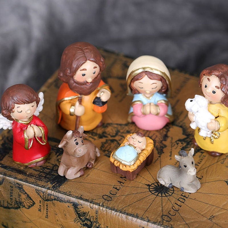 Set Miniatur Manger Natal Bahan Resin Untuk Dekorasi Pesta Ulang Tahun