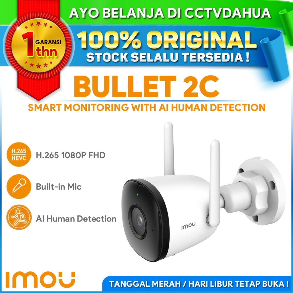 IMOU BULLET 2C IPC-F22P 1080p H.265 Human Detection IP67 Garansi Resmi