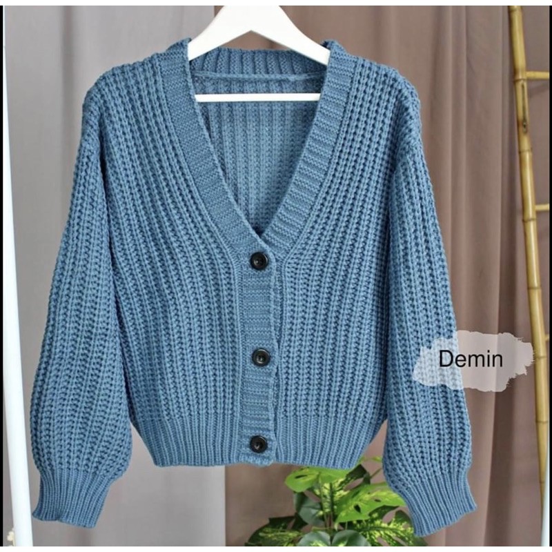 Eireen Cardigan Crop Premium| Nacara Outer Kardigan Wanita 7 GAUGE Special-Denim