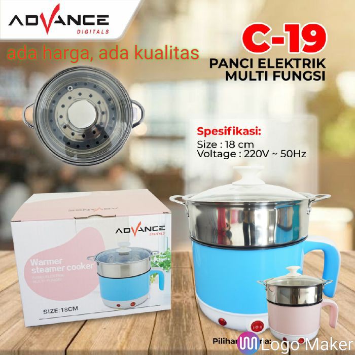 Panci Serbaguna Keramik Milux Gold AZ669  Listrik Elektrik Serbaguna Advance C19 Steamer Kukus Gore