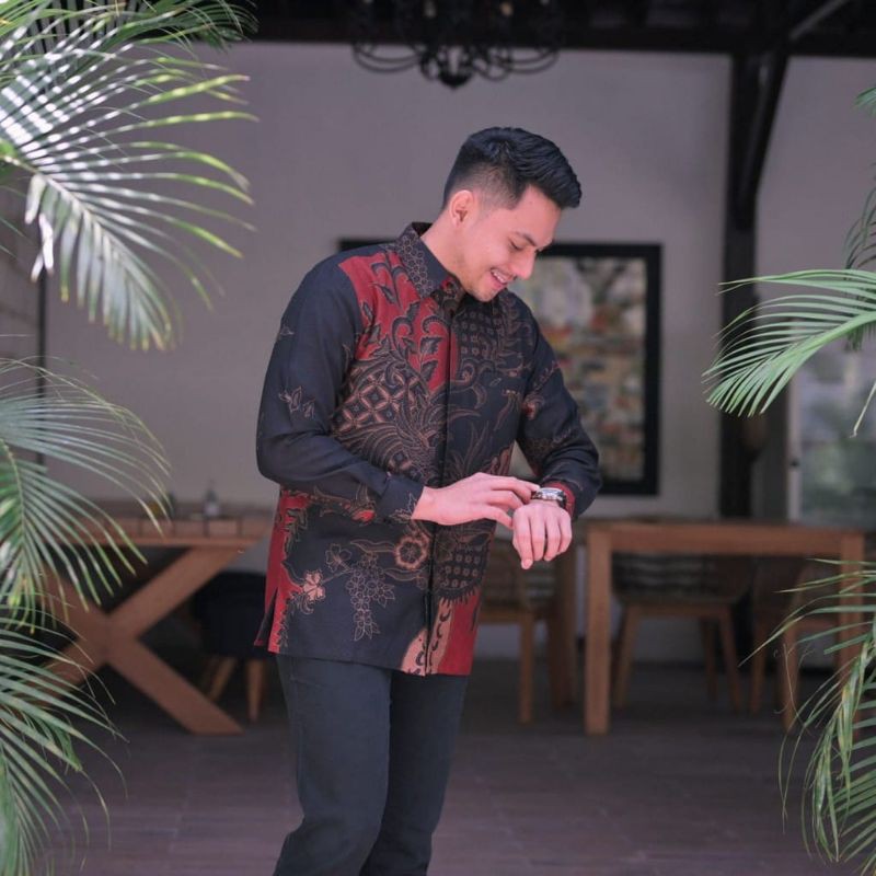 KEMEJA BATIK PREMIUM WARNA MARUN HITAM BATIK EXCLUSIVE PRIA LENGAN PANJANG AO2 KATUN HALUS SRAGENAN