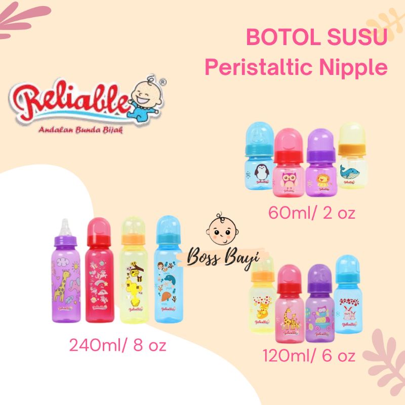 RELIABLE - Botol Susu Warna PP Peristaltic Nipple 60ml/125ml/240ml