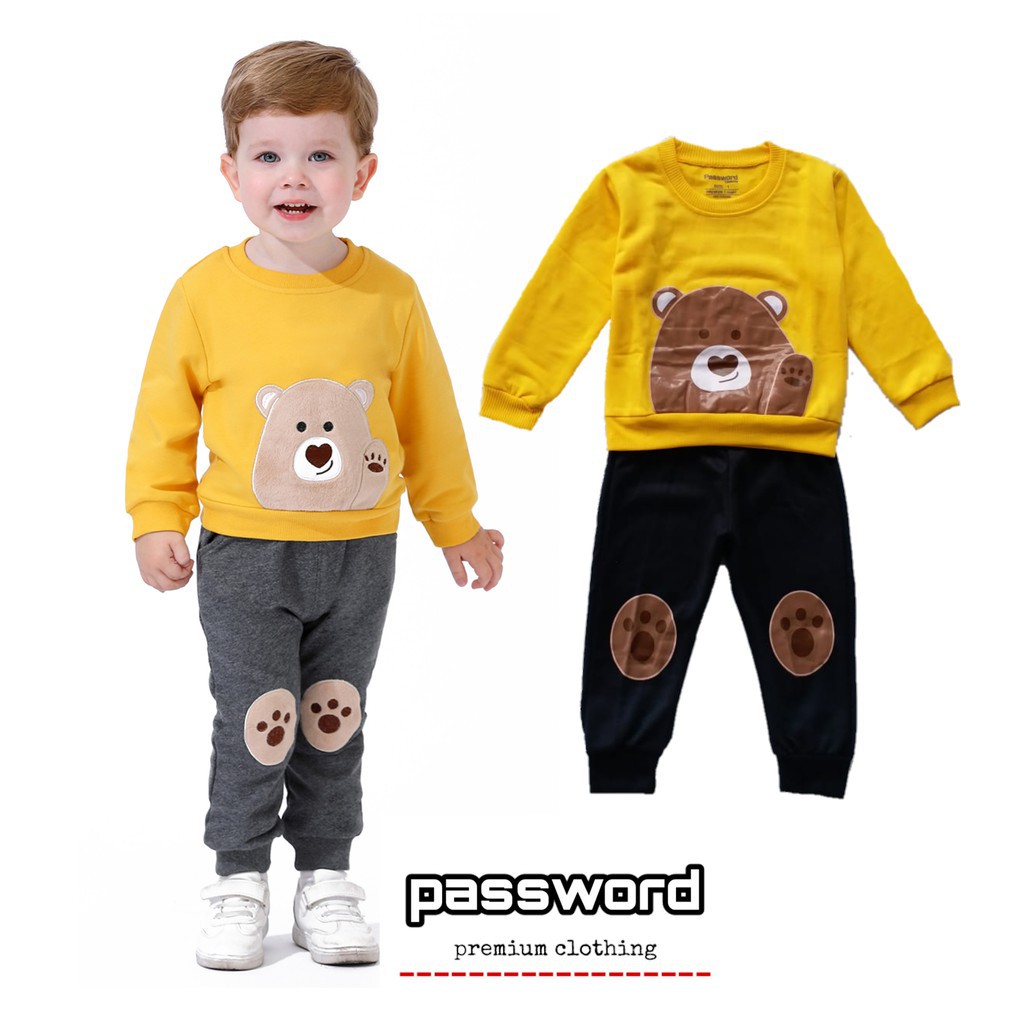 HappyOliver PASSWORD BE-AR CHOCO Setelan Sweater 1 - 7 Tahun Baju Anak BerKualitas