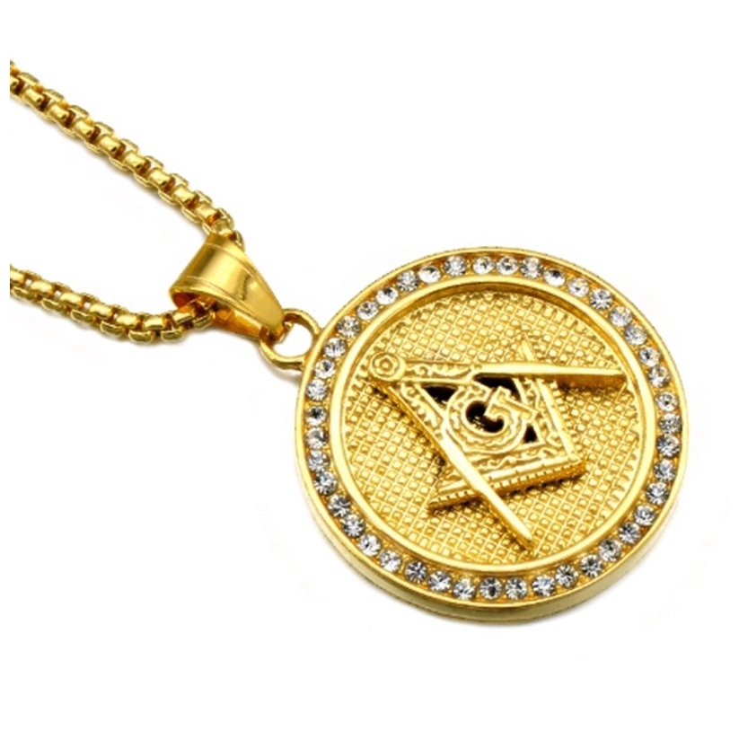 Kalung Rantai Liontin Baja Titanium Aksen Berlian Imitasi Warna Emas untuk Pria / Wanita