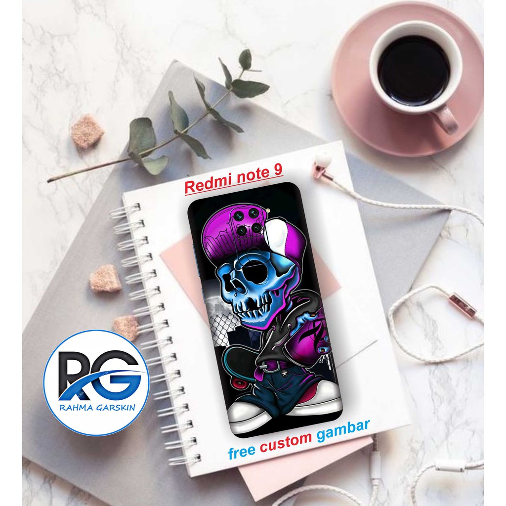garskin hp redmi note 9 FULL BODY  motif skull code 1-2 free custom gambar