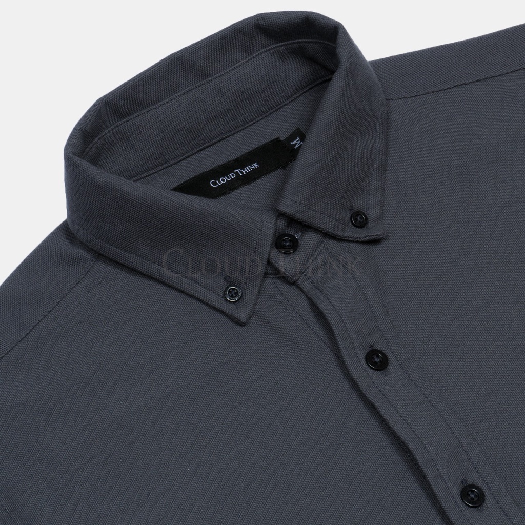 Kemeja Pria Lengan Panjang Abu-Abu Tua | Dark Gray Original Cotton Pique Best Quality