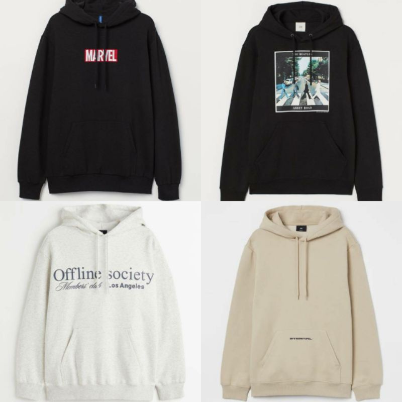 HOODIE H&M 100% ORIGINAL MARVEL BLACK / THE BEATLES ABEY ROAD / OFFLINE SOCIETY / ETERNAL BEIGE