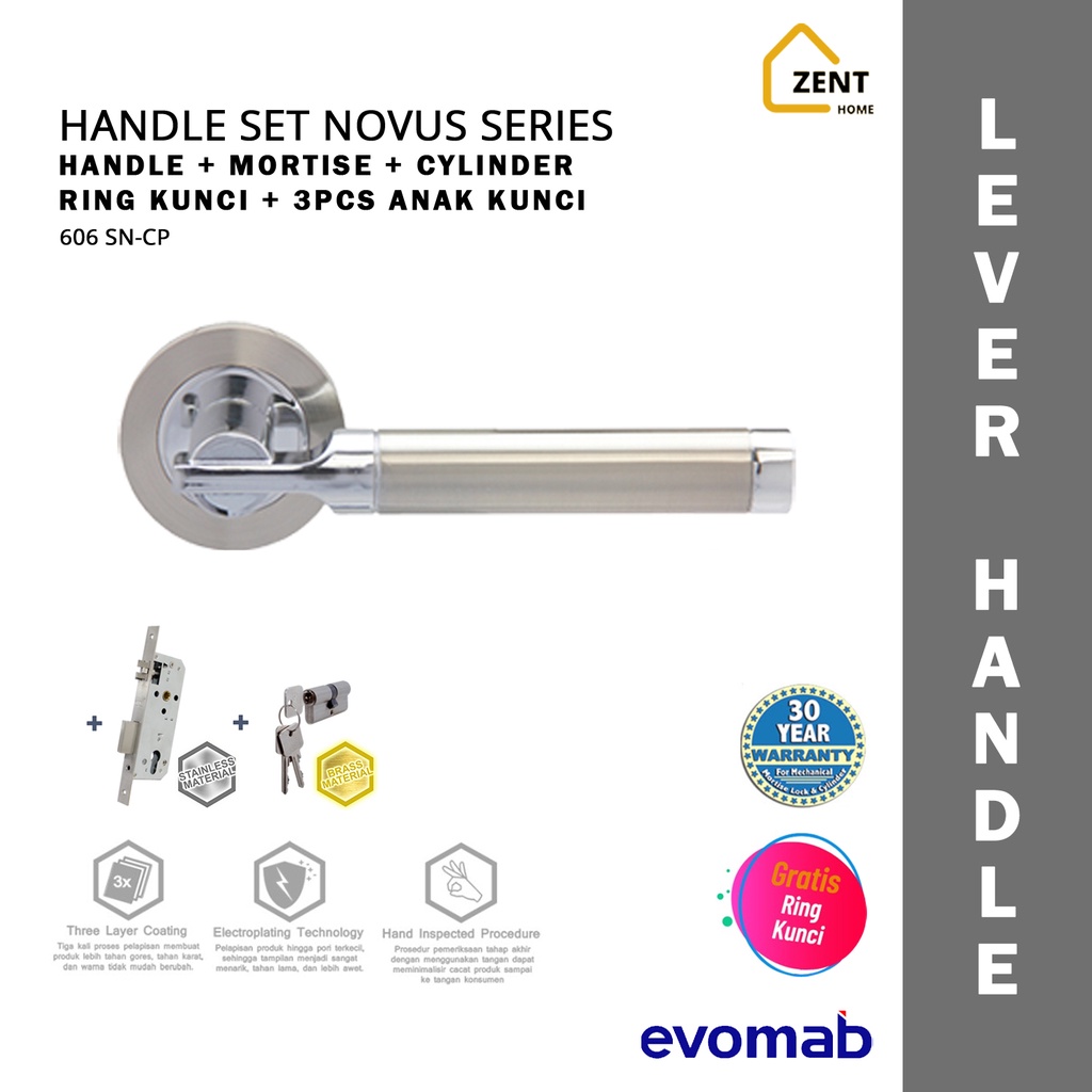 evomab Handle Set Gagang Pintu Silver Novus 606