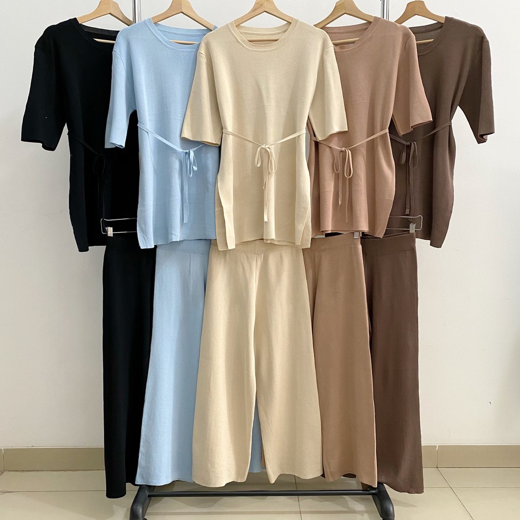 SET6316 Kylie Slit Long Blouse & Pants Knit Set-8