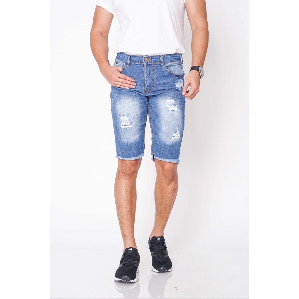 Celana Pria Pendek Short Jeans 3/4 Jeans Stretch - Biru Jeans