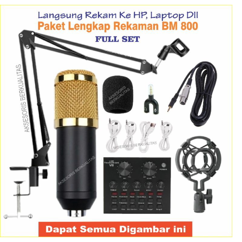 Paket BM 800 Super komplit Microphone Condensor, Stand, Soundcard V8
