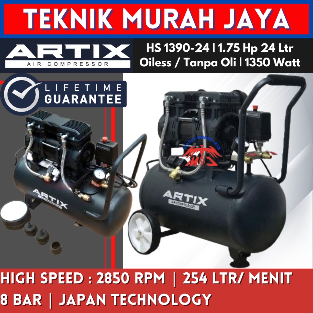 ARTIX IZUMI Kompresor Silent HS 1390 Compressor Angin HS1390 1.75 HP 24 Liter OL1390SS-24