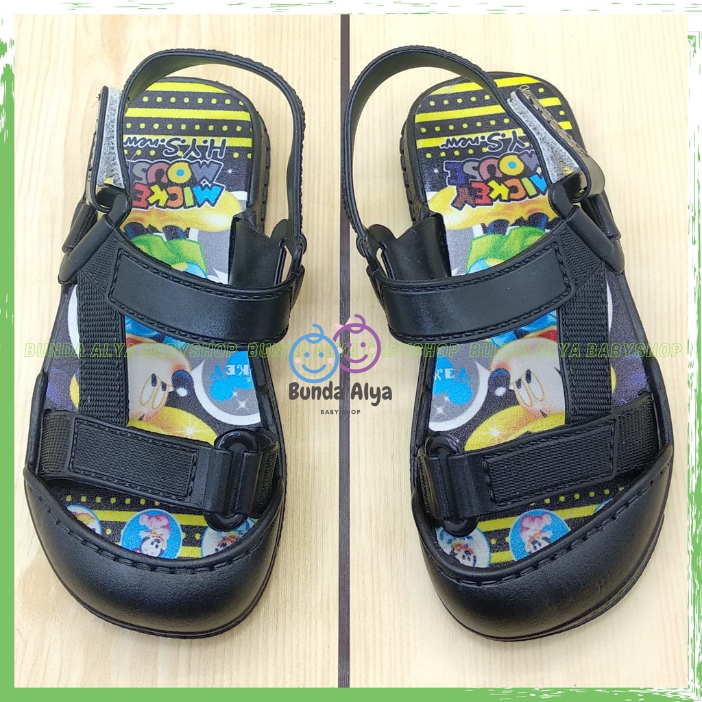 Sendal Anak Laki Laki Umur 9 Bulan 1 2 Tahun HITAM Anti Licin Motif Kartun Alas Karet Sepatu Sandal Anak Cowok Elastis Lucu Nyaman DIpakai