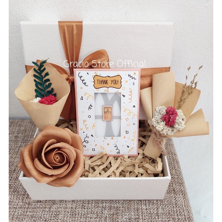 GIFT BOX SPESIAL THANK YOU NUANSA BROWN CREAM  HAMPERS LOGAM MULIA ANTAM 1 GR
