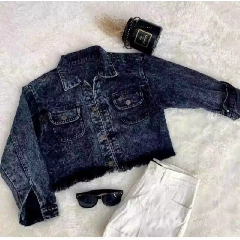 JAKET JEANS CROP RAWIS SNOW LEVIS JINS CEWEK JAKET JINS DENIM CEWE CROP RAWIS JEANS