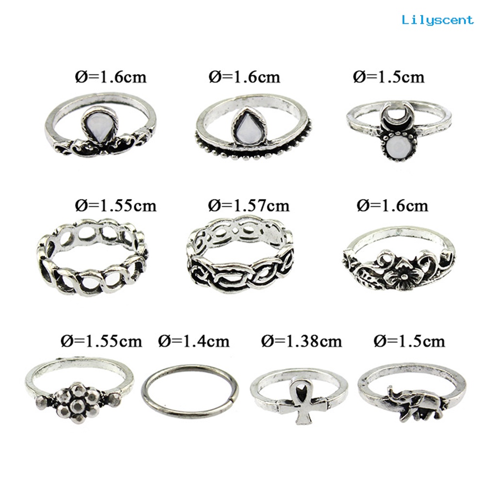 10pcs / Set Cincin Knuckle Vintage Desain Bunga Hollow Anti Karat Untuk Wanita