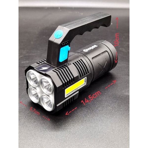 Senter Tangan 4*1w led + 10COB (25w+35w),merek Hose micro USB charging