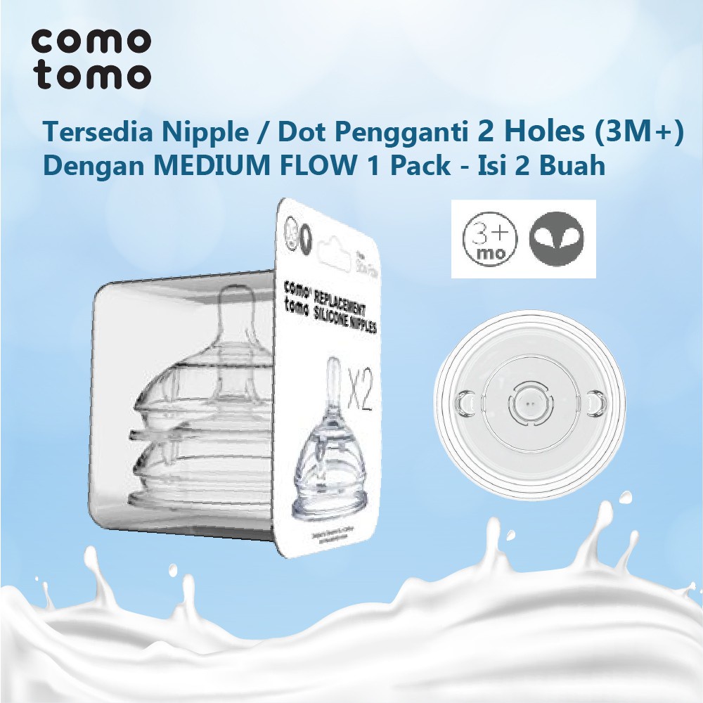 COMOTOMO - COMOTOMO REPLACEMENT NIPPLE 0-3 MONTH-3+MONTH-6+ MONTH-6+MONTH Y CUT TWIN PACK - BOTOL SUSU BAYI - BREAT MILK BABY BOTTLE