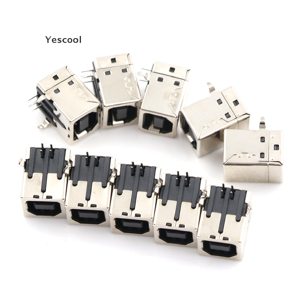 Yescool 10pcs Soket Jack DIP PCB USB Female Tipe-B Port 4-Pin Sudut Kanan