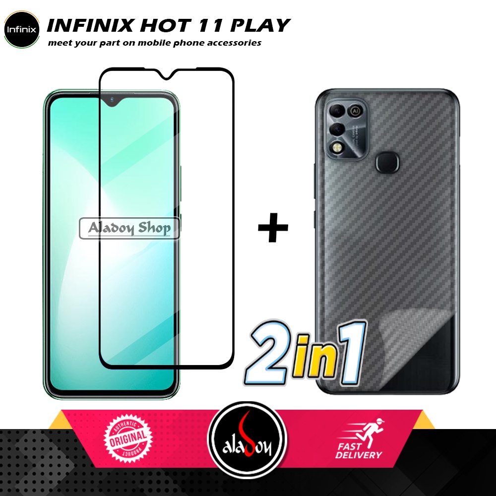 PAKET 2 IN 1 Tempered Glass Layar Infinix Hot 11 Play 2022 + Skin Carbon Film 3D