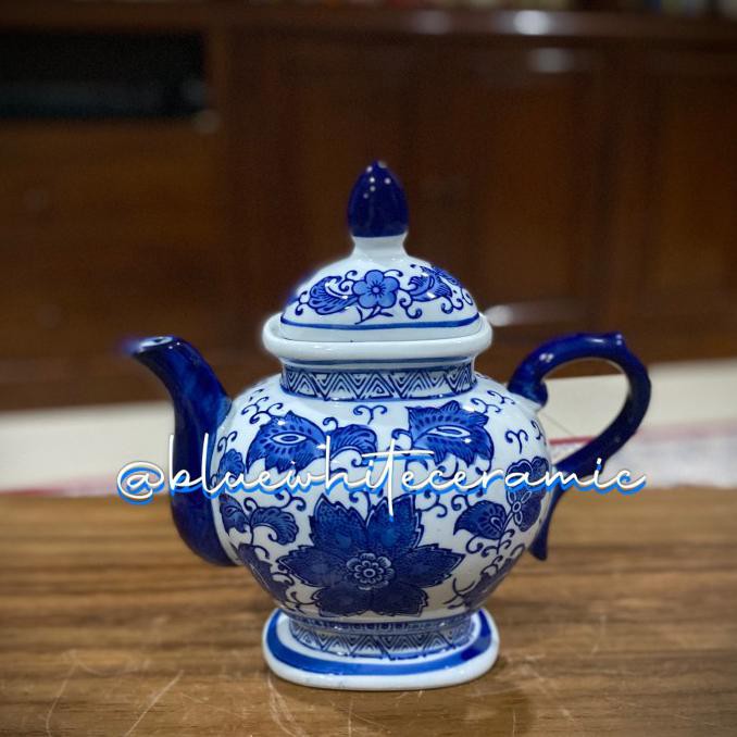 Teko Keramik Cina Motif Bunga #BlueWhite021