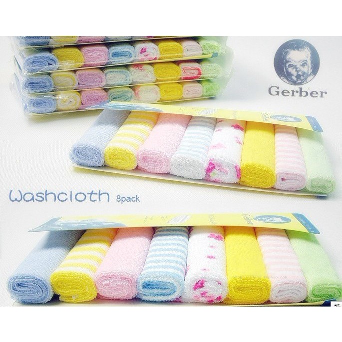 Gerber Towel Washcloth / Sapu Tangan 8 Pcs