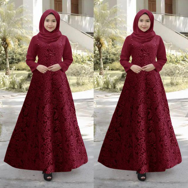 Guena Gamis Maxi Pesta Jumbo Size M , L , XL , XXL / Baju Gamis Brukat Tile / Gamis Kondangan Remaja