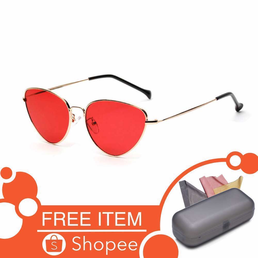 Anti UV Sunglasses Eye Cat [ Merah ] Kacamata Wanita - MLB FREE KOTAK KACAMATA