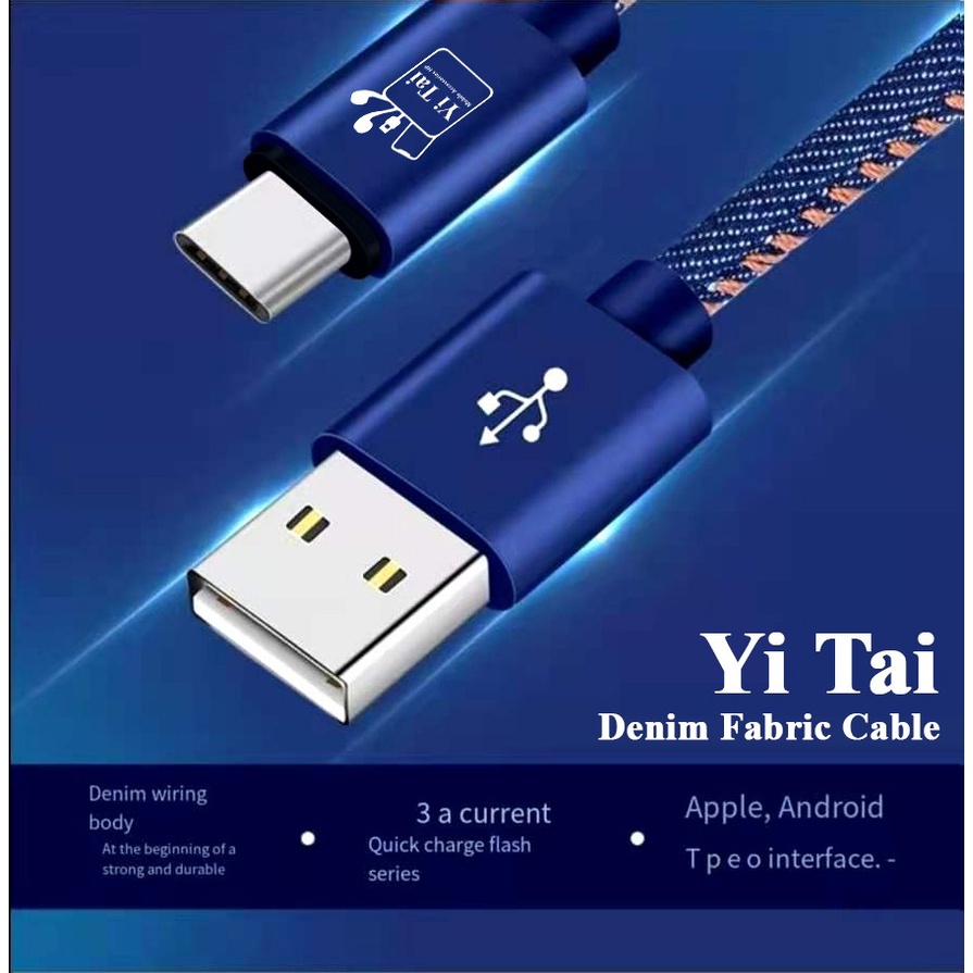 KABEL DATA DENIM TYPE C MICRO USB FOR LIGHTNING FAST CHARGING 3A YI TAI 2METER