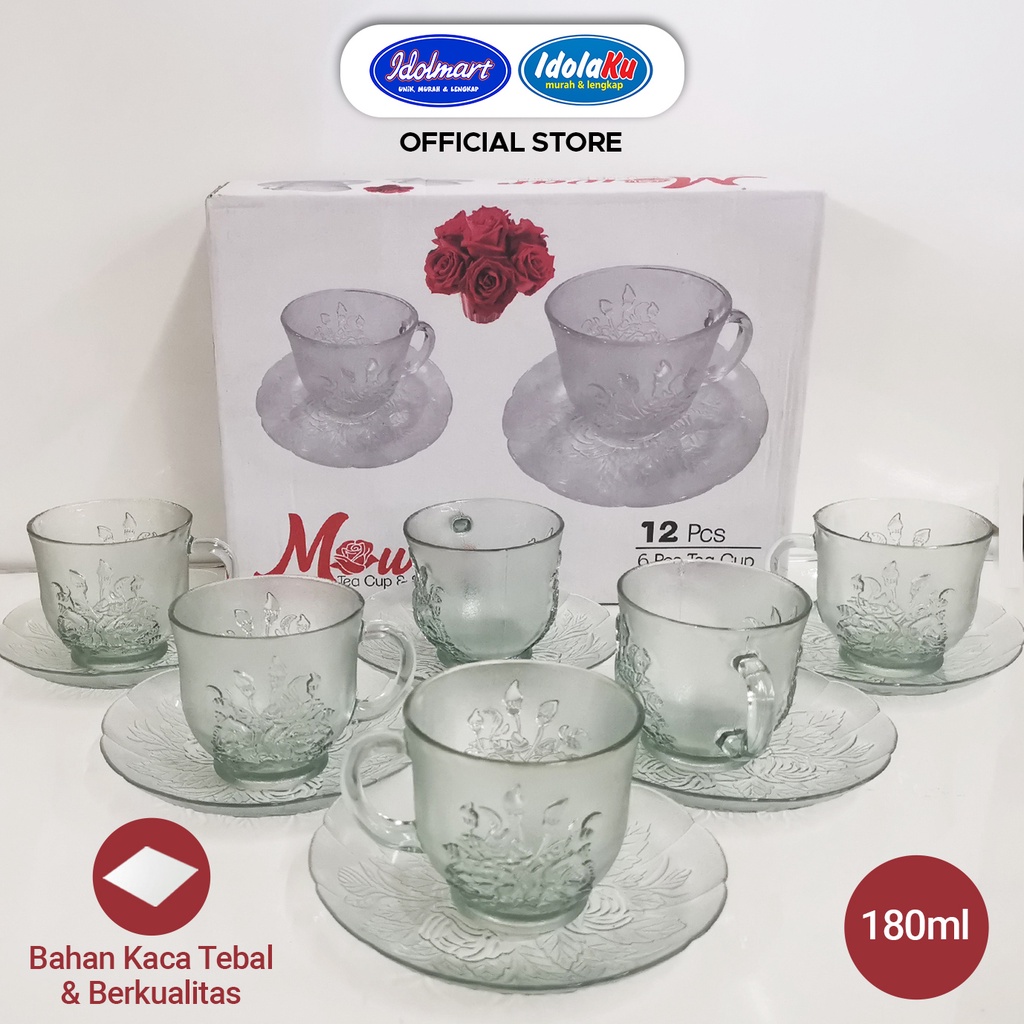 IDOLAKU Tea Cup And Saucer Mawar 12 Pcs