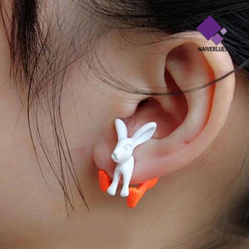 Naiveblue 1Pc Anting Tusuk Desain Telinga Kelinci 3D Untuk Wanita