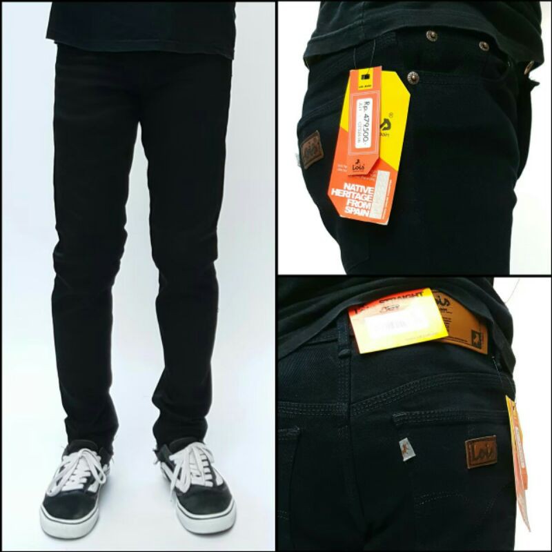 (bisa cod) Celana Jeans Pria Lois Skinny (Slim Fit/Model Pensil)Full Hitam Best Seller Bisa COD