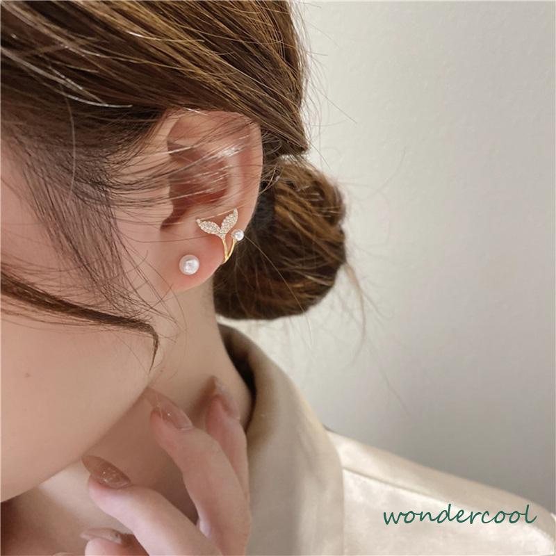 925 Perak Jarum Ikan Korea Ekor Mutiara 2021 Baru Trendi Elegan Fashion Stud Earrings-Won