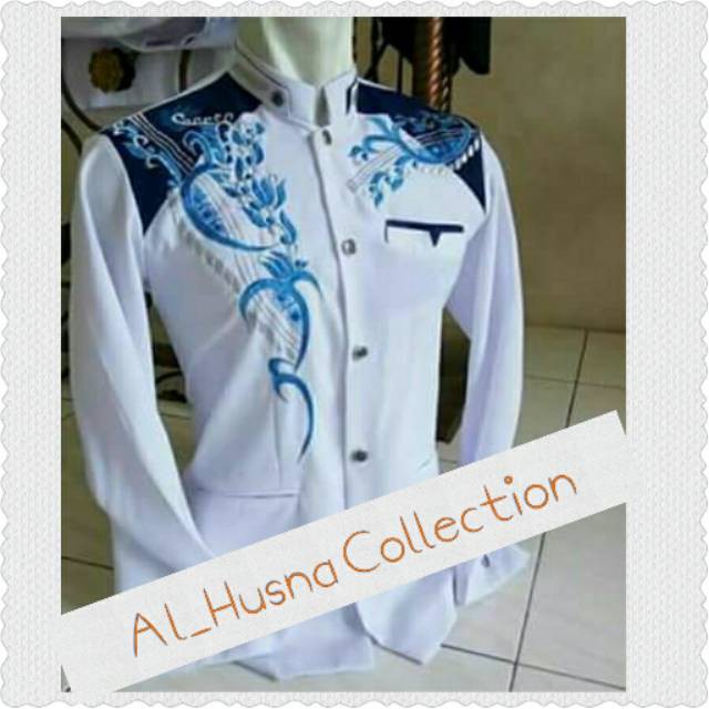 JASKO putih kombinasi biru motif pedang biru perak