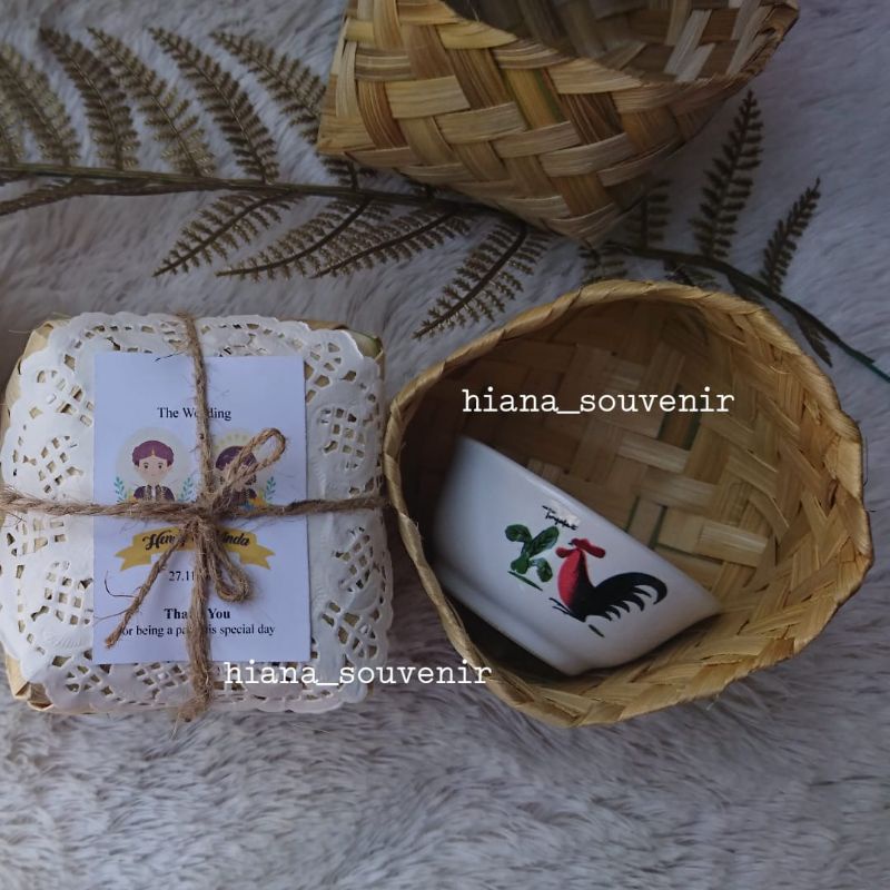 MANGKOK AYAM JAGO KERAMIK MINI CETAK SABLON KEMAS BESEK