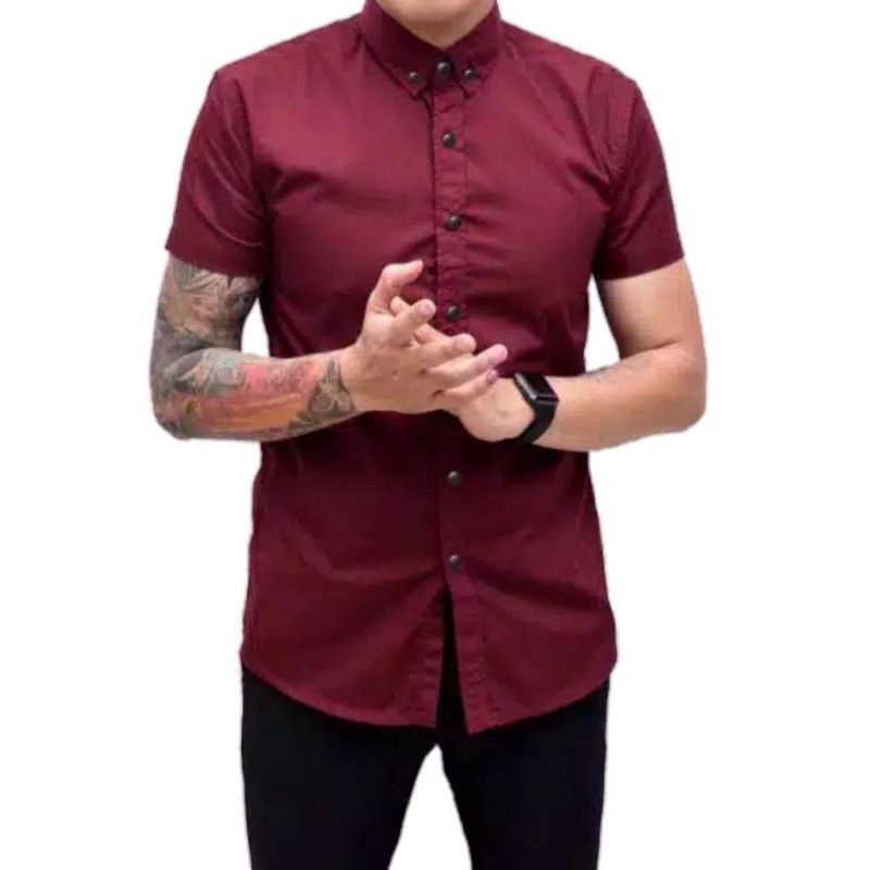 KEMEJA PRIA BOYI TOP MAN LENGAN PENDEK KASUAL FORMAL KERJA PUTIH HITAM NAVY GREY WARNA WHITE