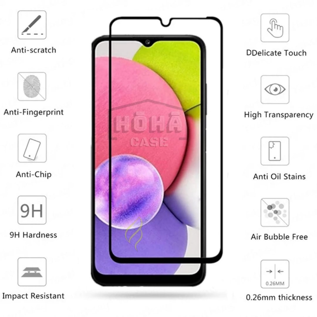 PROMO Tempered Glass SAMSUNG A03s Full Layar List Hitam&amp;Bening Screen Guard Protector Antigores Kaca