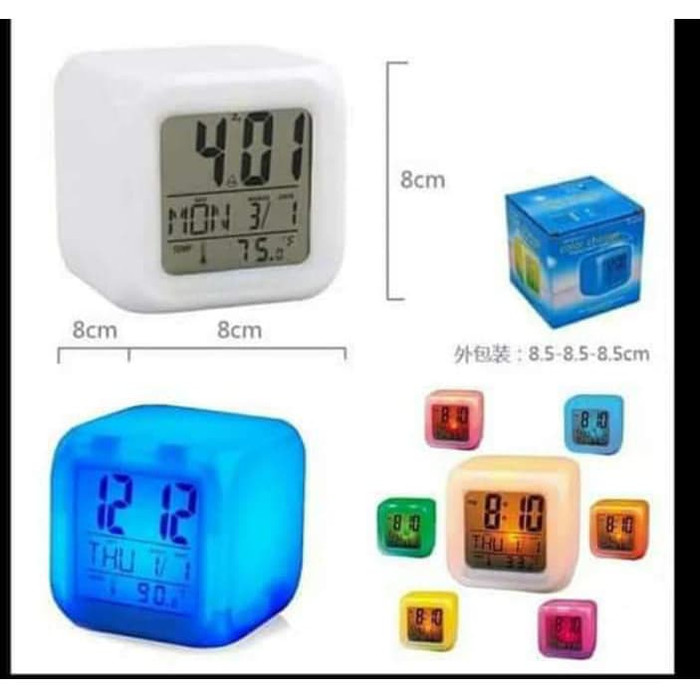 jam Moody Clock / Kubus / Dadu Polos - Digital 7 Warna