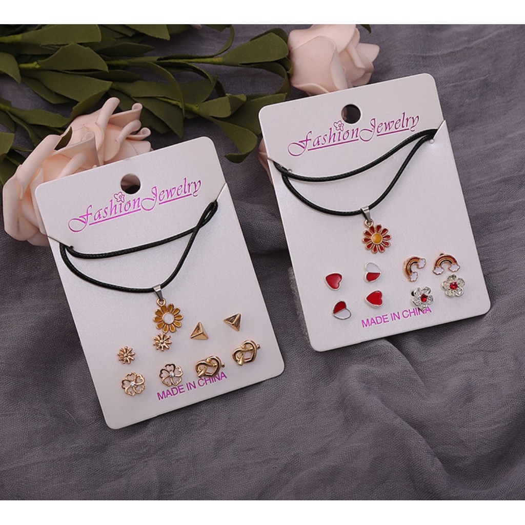 6 Pcs Set Kalung Liontin Anting Daisy Import Gaya Korea Fashion Tali Milenial Korean Necklace Bunga