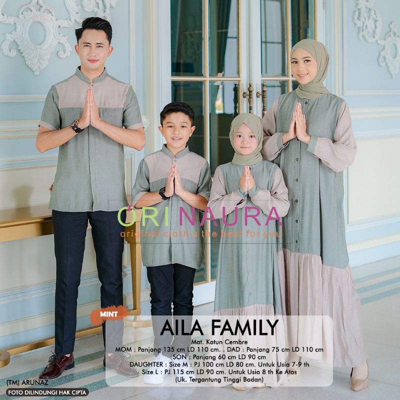 Couple Keluarga AILA Original by NAURA Gamis Sarimbit Lebaran 2021