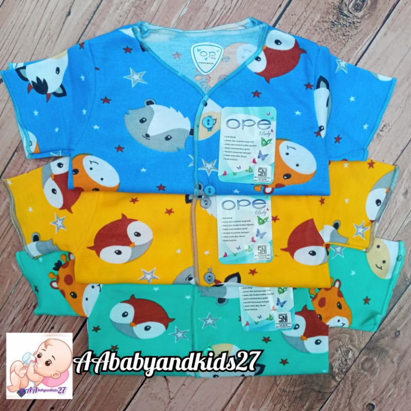 OP 3PC Baju Bayi Lengan Pendek Usia Newborn 0-6Bulan Full Pring Nyaman dan SNI