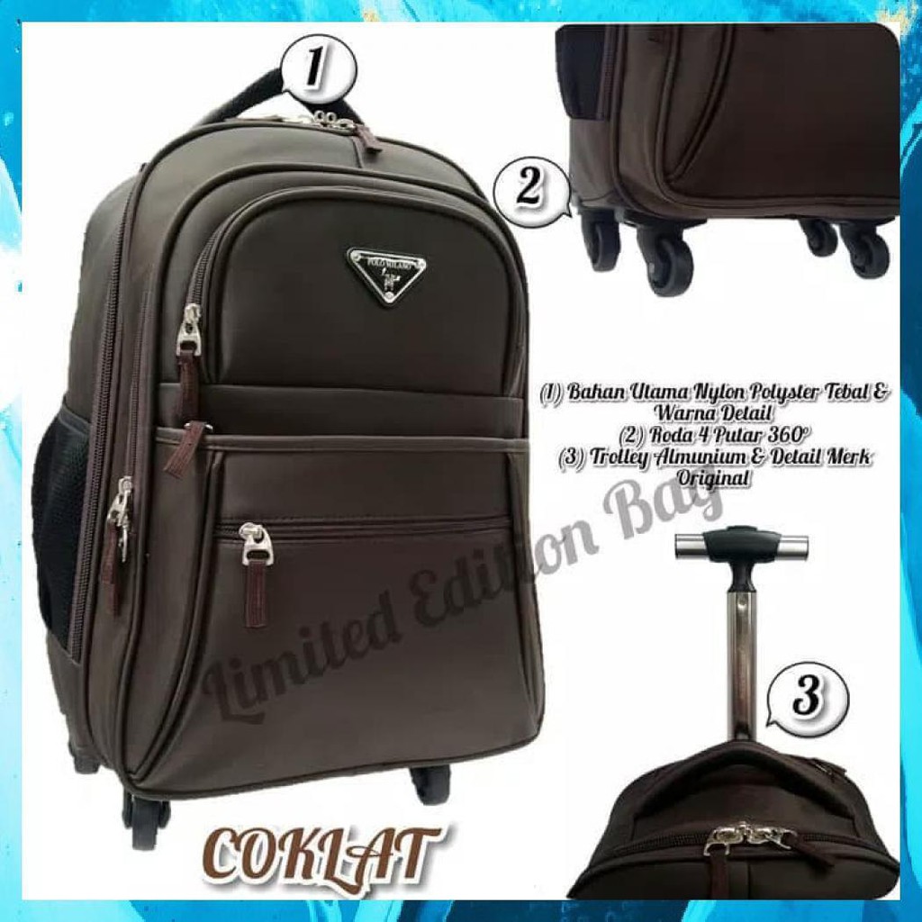 TAS RANSEL TROLLEY TROLLY TROLY TROLI RODA 4  1 - HITAM